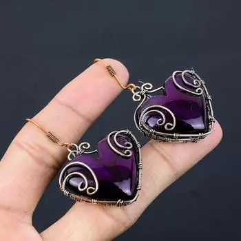 Натуральный фиолетовый лабрадорит, драгоценный камень, медная проволока, подарочная серьга 2,36 k2V23