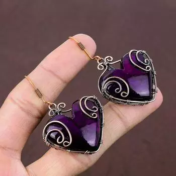 Натуральный фиолетовый лабрадорит, драгоценный камень, медная проволока, подарочная серьга 2,36 o5P05