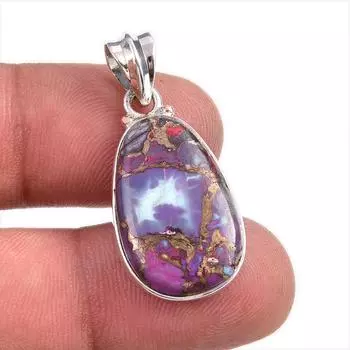 Натуральный фиолетовый медный бирюзовый драгоценный камень 925 пробы из твердого серебра Подарочный кулон 1,5 дюйма j2F22
