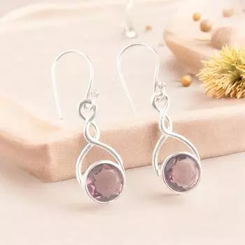 Натуральный фиолетовый родолит, серебро 925 пробы, серьги ручной работы для нее CE-15-18
