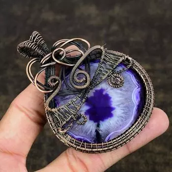 Натуральный фиолетовый солнечный кварц, медная проволока, подарочная подвеска 3,31 дюйма, E9P97