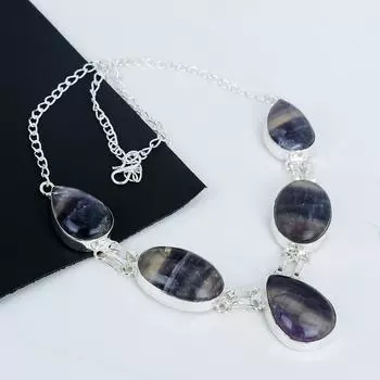 Натуральный флюорит драгоценный камень ручная работа 925 стерлингового серебра ожерелье флюорит серебряное ожерелье для жены, унисекс ожерелье наряд для вечеринки подарок для жены 20 синий