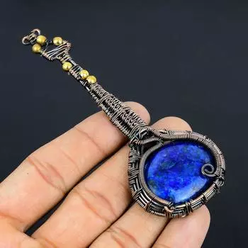 Натуральный гитарный лазурит, драгоценный камень, подвеска ручной работы из медной проволоки 4,33 s0P54