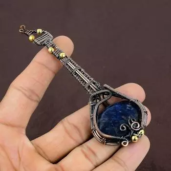 Натуральный гитарный содалит, драгоценный камень, подвеска ручной работы из медной проволоки, 4,53 дюйма, T1w39