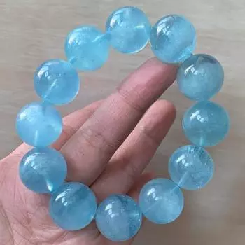 Натуральный голубой аквамарин прозрачные круглые бусины браслет ювелирные изделия женщины мужчины эластичный AAAAA 03529