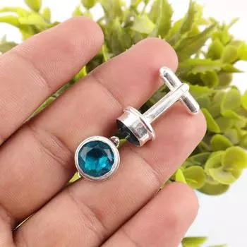 Натуральный голубой апатит драгоценный камень 925 проба серебро ручная работа ювелирные изделия запонки 0,50 CL-4-2