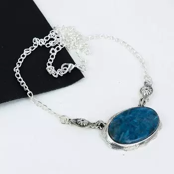 Натуральный голубой апатит драгоценный камень ручной работы из стерлингового серебра 925 пробы гальванопластика ожерелье, голубой апатит серебро для жены унисекс кулон помолвка подарки 20 синий