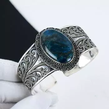 Натуральный голубой апатит драгоценный камень ручной работы из серебра 925 пробы, голубой апатитовый браслет, для жены, унисекс-браслет, подарки на день рождения 6 синий