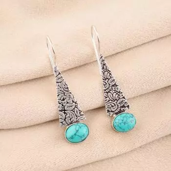 Натуральный голубой бирюзовый драгоценный камень 925 стерлинговое серебро женские серьги ручной работы 1,9 EE-165-23