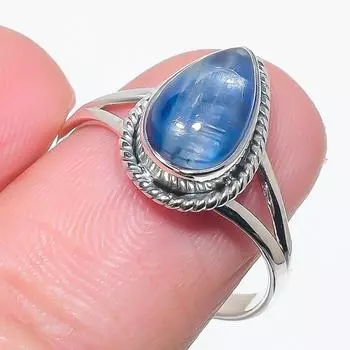 Натуральный голубой кианит драгоценный камень ручная работа 925 чистое серебро ювелирное кольцо размер 9 V4a34