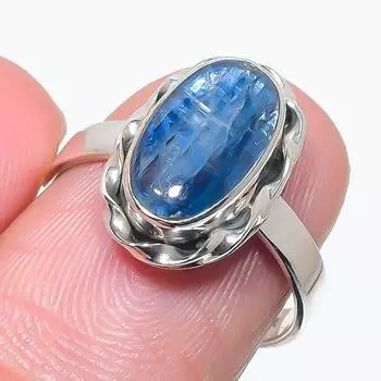 Натуральный голубой кианит драгоценный камень ручная работа 925 чистое серебро ювелирное кольцо размер 7 R0B13