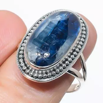 Натуральный голубой кианит драгоценный камень ручная работа 925 чистое серебро ювелирное кольцо размер 9 g0j36