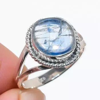 Натуральный голубой кианит драгоценный камень ручная работа 925 чистое серебро ювелирное изделие кольцо размер 7 G5s54