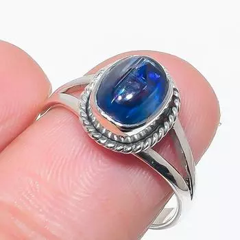 Натуральный голубой кианит драгоценный камень ручная работа 925 чистое серебро ювелирное кольцо размер 8 Z0D60