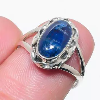 Натуральный голубой кианит драгоценный камень ручная работа 925 чистое серебро ювелирное изделие кольцо размер 6 c6c95