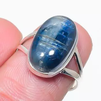 Натуральный голубой кианит драгоценный камень, ручная работа, серебряное ювелирное кольцо 925 пробы, размер 7 t8H82