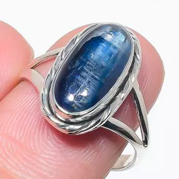 Натуральный голубой кианит драгоценный камень ручная работа 925 чистое серебро ювелирное кольцо размер 8 g3v08