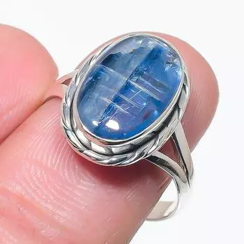 Натуральный голубой кианит драгоценный камень ручная работа 925 чистое серебро ювелирное кольцо размер 9 j9O12