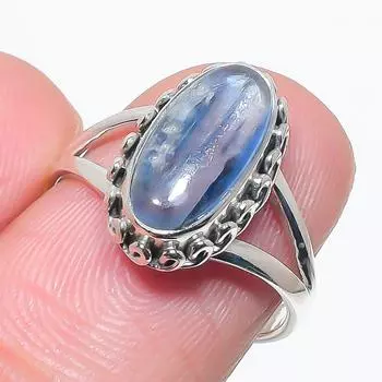 Натуральный голубой кианит драгоценный камень ручная работа 925 чистое серебро ювелирное кольцо размер 7 o9i02