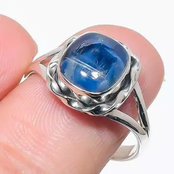 Натуральный голубой кианит драгоценный камень ручная работа 925 чистое серебро ювелирное изделие кольцо размер 9 k5g32
