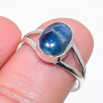 Натуральный голубой кианит драгоценный камень ручная работа 925 чистое серебро ювелирное кольцо размер 8 n6E34