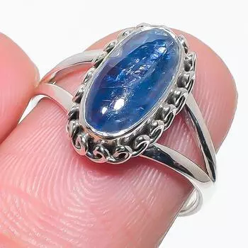 Натуральный голубой кианит драгоценный камень, ручная работа, серебряное ювелирное кольцо 925 пробы, размер 7 t4y10