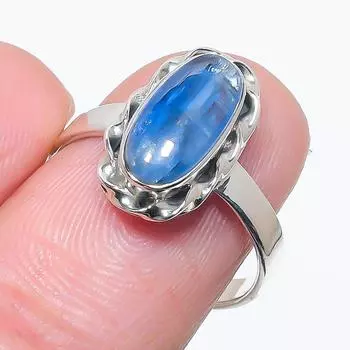 Натуральный голубой кианит драгоценный камень ручная работа 925 чистое серебро ювелирное кольцо размер 8 G7u11