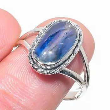 Натуральный голубой кианит драгоценный камень ручная работа 925 чистое серебро ювелирное кольцо размер 9 j7G52