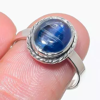 Натуральный голубой кианит драгоценный камень ручная работа 925 чистое серебро ювелирное изделие кольцо размер 8 b5S31