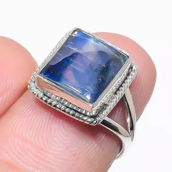 Натуральный голубой кианит драгоценный камень ручная работа 925 чистое серебро ювелирное изделие кольцо размер 6 y8q99