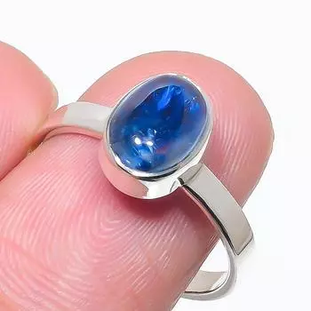 Натуральный голубой кианит драгоценный камень ручная работа 925 чистое серебро ювелирное кольцо размер 9 r6u58