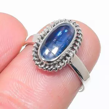 Натуральный голубой кианит драгоценный камень, ручная работа, чистое серебро 925 пробы, ювелирное кольцо, размер 6 y2j89