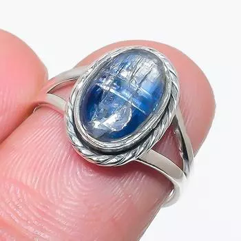 Натуральный голубой кианит драгоценный камень ручная работа 925 чистое серебро ювелирное кольцо размер 6 T4u36