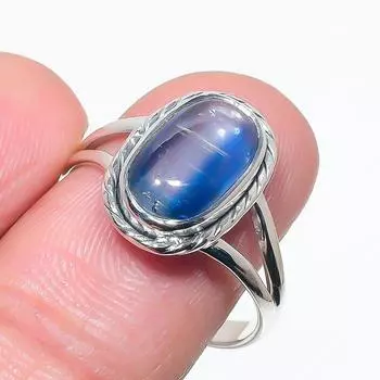 Натуральный голубой кианит драгоценный камень ручная работа 925 чистое серебро ювелирное кольцо размер 9 V6P10