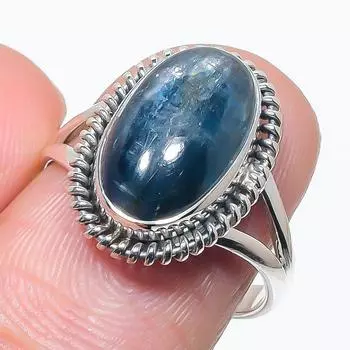 Натуральный голубой кианит драгоценный камень ручная работа 925 чистое серебро ювелирное кольцо размер 8 r6S59