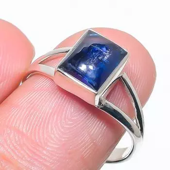 Натуральный голубой кианит драгоценный камень ручная работа 925 чистое серебро ювелирное кольцо размер 9 A3n44