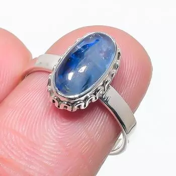 Натуральный голубой кианит драгоценный камень ручная работа 925 чистое серебро ювелирное кольцо размер 7 n1G72