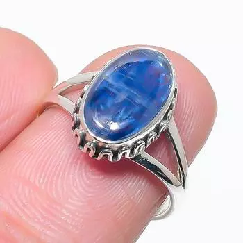Натуральный голубой кианит драгоценный камень ручная работа 925 чистое серебро ювелирное изделие кольцо размер 7 g5u84