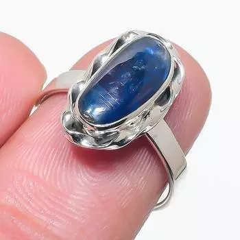 Натуральный голубой кианит драгоценный камень ручная работа 925 чистое серебро ювелирное изделие кольцо размер 7 z8D05