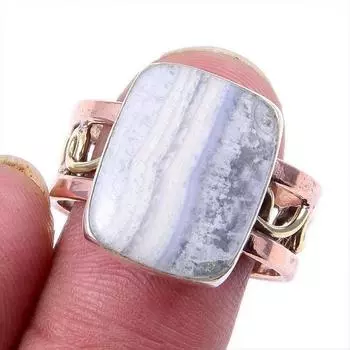Натуральный голубой кружевной агат драгоценный камень 925 чистое серебро двухцветное подарочное кольцо 10US Y1B87