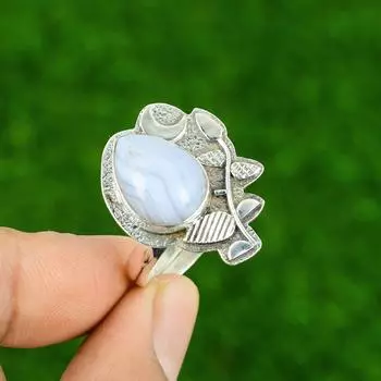 Натуральный голубой кружевной агат серебро 925 пробы модное кольцо-полумесяц для сестры, штабелируемое, новое Adjustable