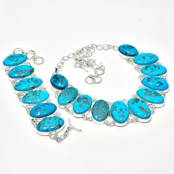 Натуральный голубой медный бирюзовый драгоценный камень, ручная работа, серебряные украшения 925 пробы, комплект браслетов, антикварный комплект украшений, подарок на день рождения 20 синий
