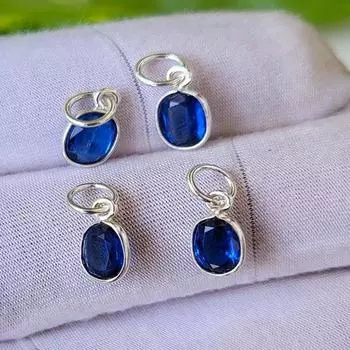 Натуральный голубой ограненный кианит драгоценный камень 925 стерлингового серебра одинарный шарм, подарок