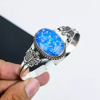 Натуральный голубой опал драгоценный камень ручной работы из серебра 925 пробы, голубой опал браслет, для жены, унисекс браслет, подарки для мамы 6 синий