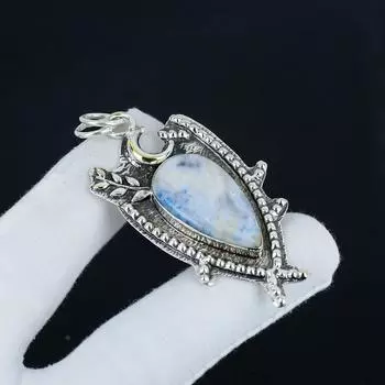 Натуральный голубой шеелит, серебряный кулон из стерлингового серебра 925 пробы - Дизайн ручной работы, Ювелирное украшение для повседневной носки, Уникальный кулон, Пасхальный подарок 2.55 синий