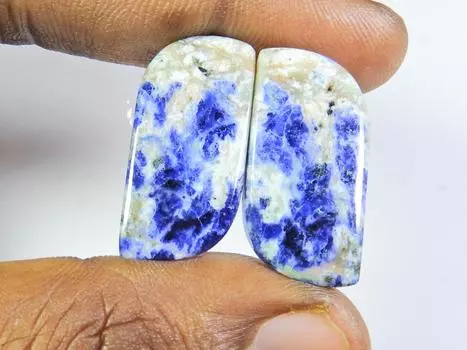Натуральный голубой содалит, пара, фантазийный кабошон, россыпью, драгоценный камень 14X26X03 мм SK-335