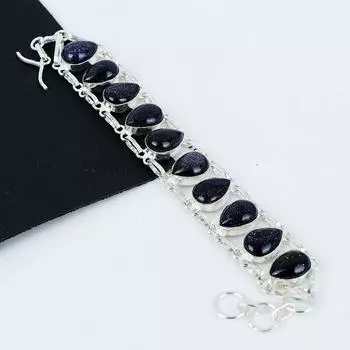 Натуральный Голубой Солнечный Камень Драгоценный Камень Ручной Работы Серебро 925 пробы Браслет, Браслет с Голубым Солнечным Камнем для Жены, Унисекс Браслет, Подарок на День Благодарения 8 синий