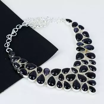 Натуральный голубой солнечный камень драгоценный камень ручной работы из стерлингового серебра 925 пробы гальванопластика ожерелье, голубой солнечный камень серебро для жены унисекс кулон праздничный наряд подарки 20 синий