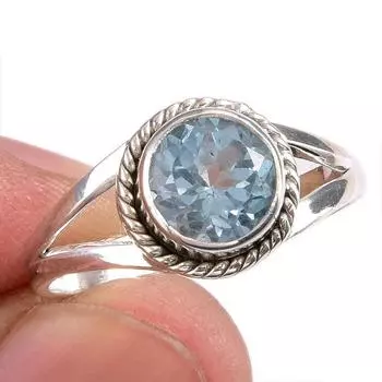 Натуральный голубой топаз драгоценный камень ручная работа 925 чистое серебро ювелирное изделие кольцо размер 8 l2o58
