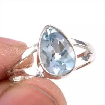 Натуральный голубой топаз драгоценный камень ручная работа 925 чистое серебро ювелирное кольцо размер 6 I7w87